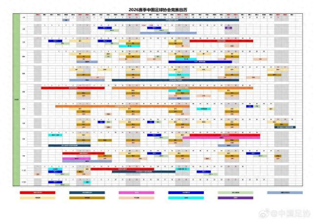 中國足協公布2026賽季競賽日歷 中超3月6日開賽