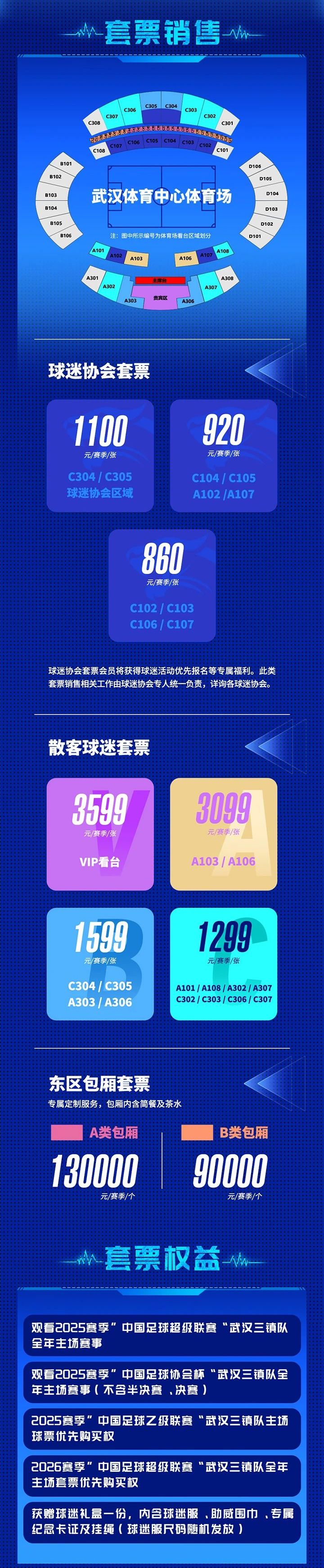 武漢三鎮(zhèn)中超聯(lián)賽主場(chǎng)門票價(jià)格及座位圖2025